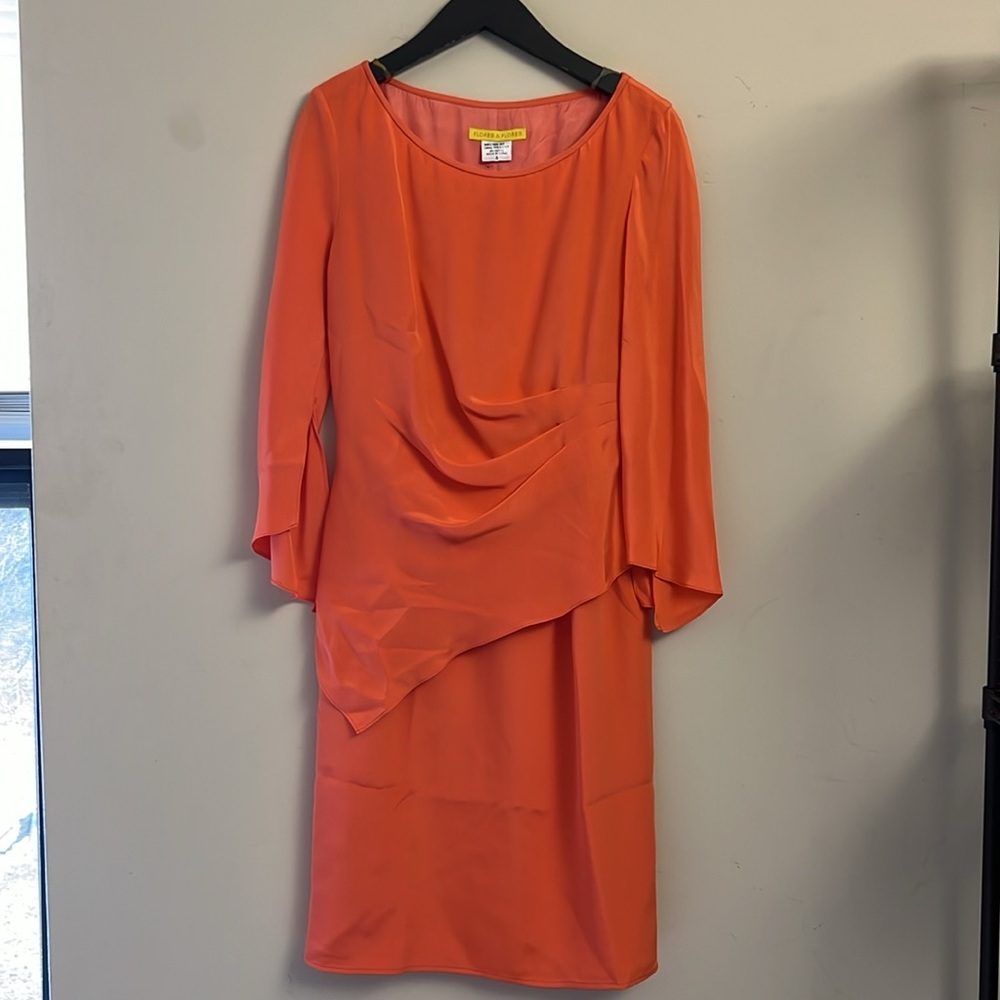 Flores & Flores Orange Silk‎ Drape Evening Dress Size 8